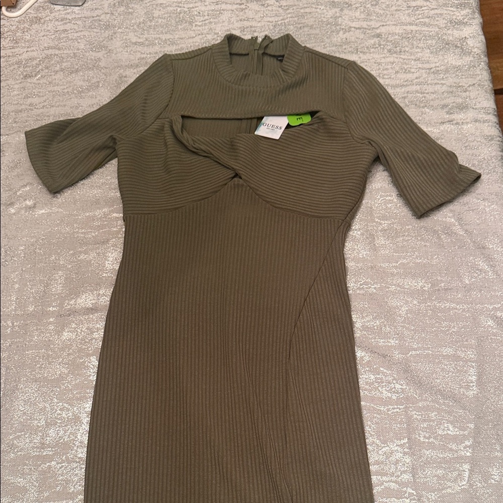Guess Khaki Ribbed Midi Dress - Picture 5 of 8